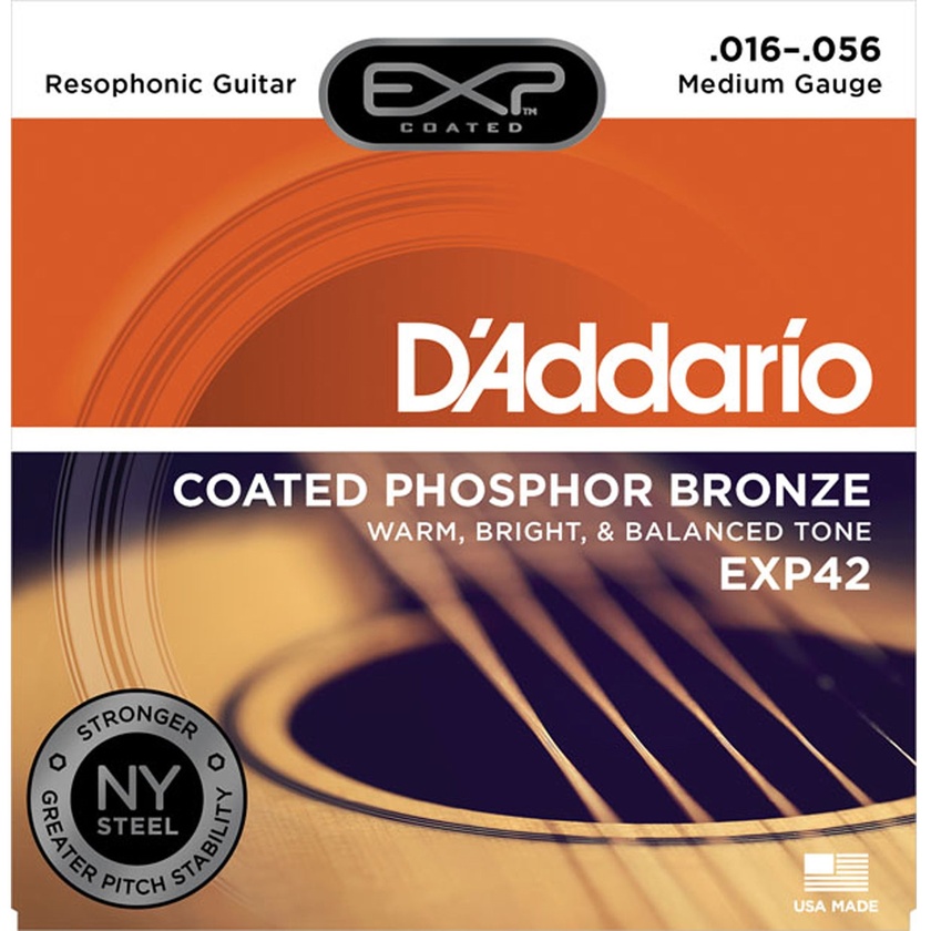 D'Addario EXP42 Medium Coated Phosphor Bronze Resophonic Guitar Strings (6-String Set, 16 - 56)