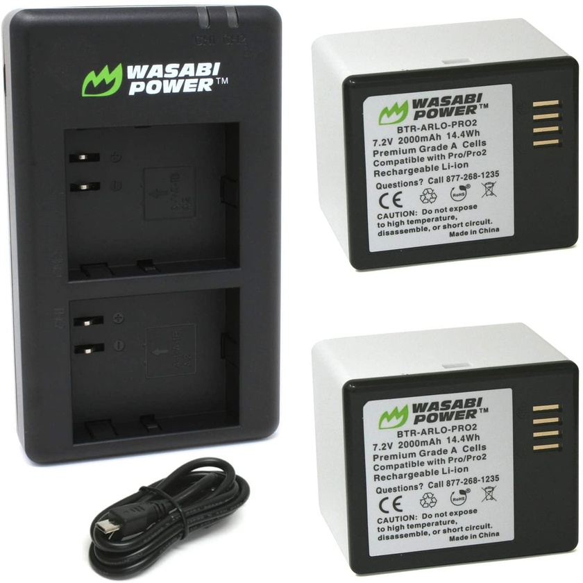 Wasabi Power Battery (2 Pack) for Arlo Pro, Arlo Pro 2 and Dual Battery Charger Station