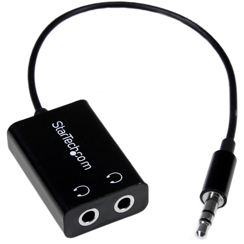 StarTech Slim Mini Jack Headphone Splitter Cable Adapter 3.5mm Male to 2x 3.5mm Female (Black)