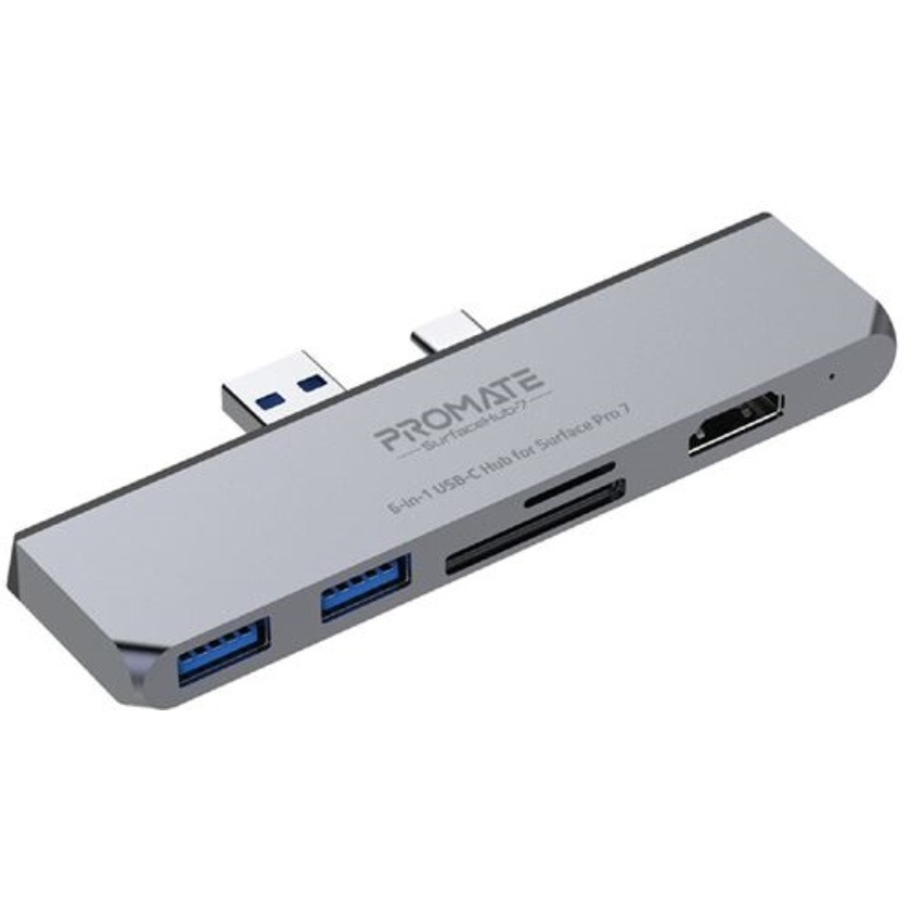 Promate SurfaceHub 6-in-1 USB-C Hub for Microsoft Surface Pro 7 (Grey)