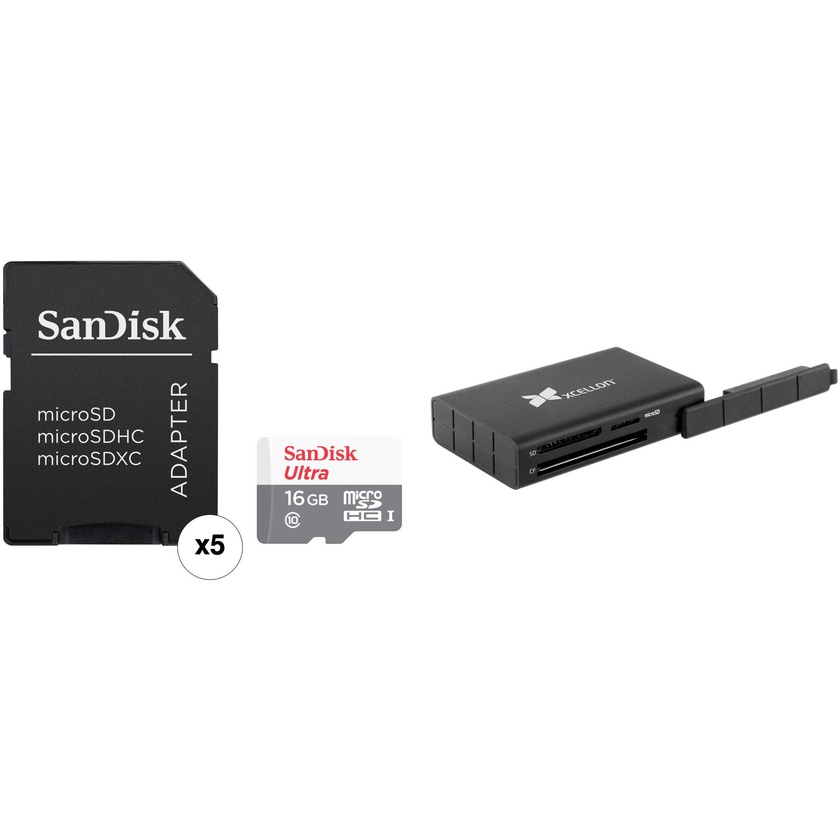 SanDisk 16GB Ultra UHS-I microSDHC Memory Card with SD Adapter and USB Multi-Card Reader