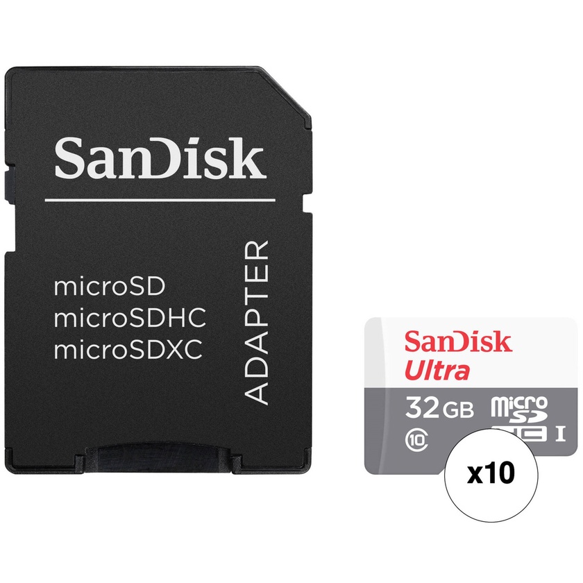 SanDisk 32GB Ultra UHS-I microSDHC Memory Card with SD Adapter (10-Pack)
