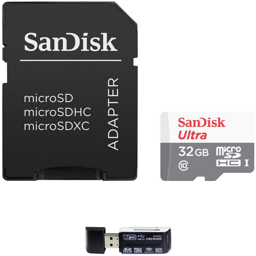 SanDisk 32GB Ultra UHS-I microSDHC Memory Card w/ SD Adapter and 4-in-1 USB 2.0 Card Reader