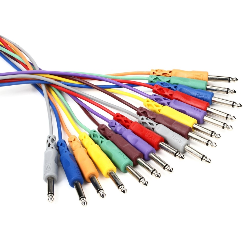 Hosa CPP-845 1/4" TS Male Patch Cable 8-pack - 45 cm (Various Colours)