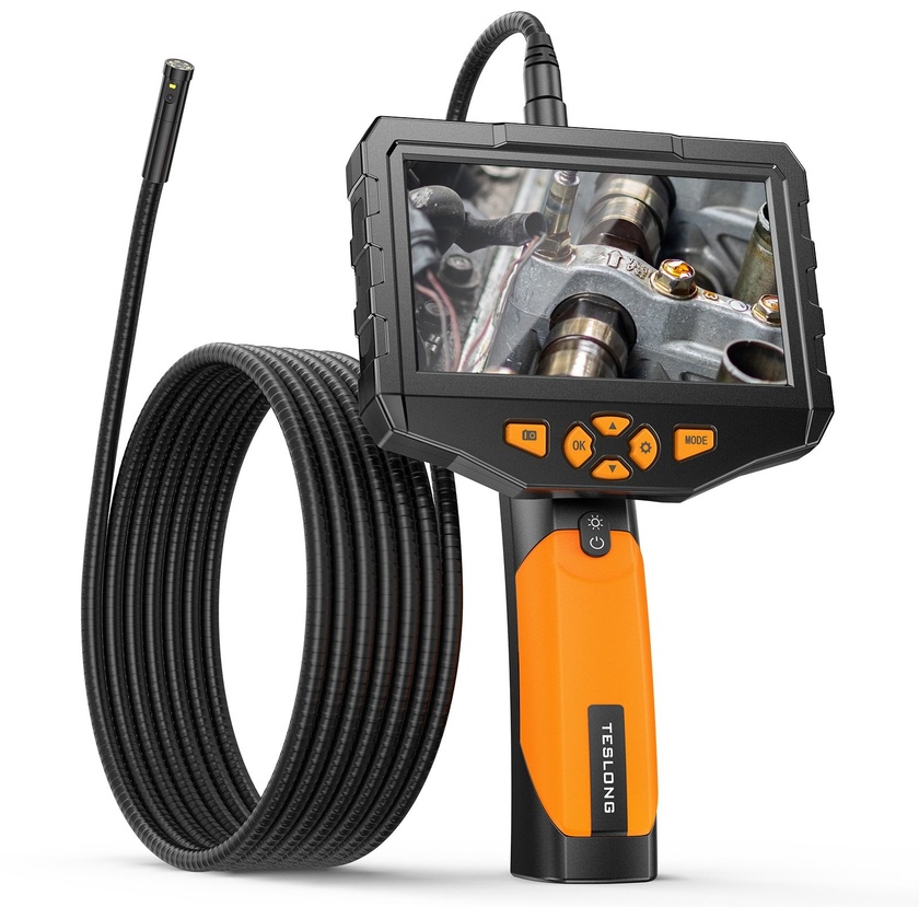 Teslong NTS300 Dual Lens Endoscope with 5" HD Screen (8mm Diameter, 1m Probe)