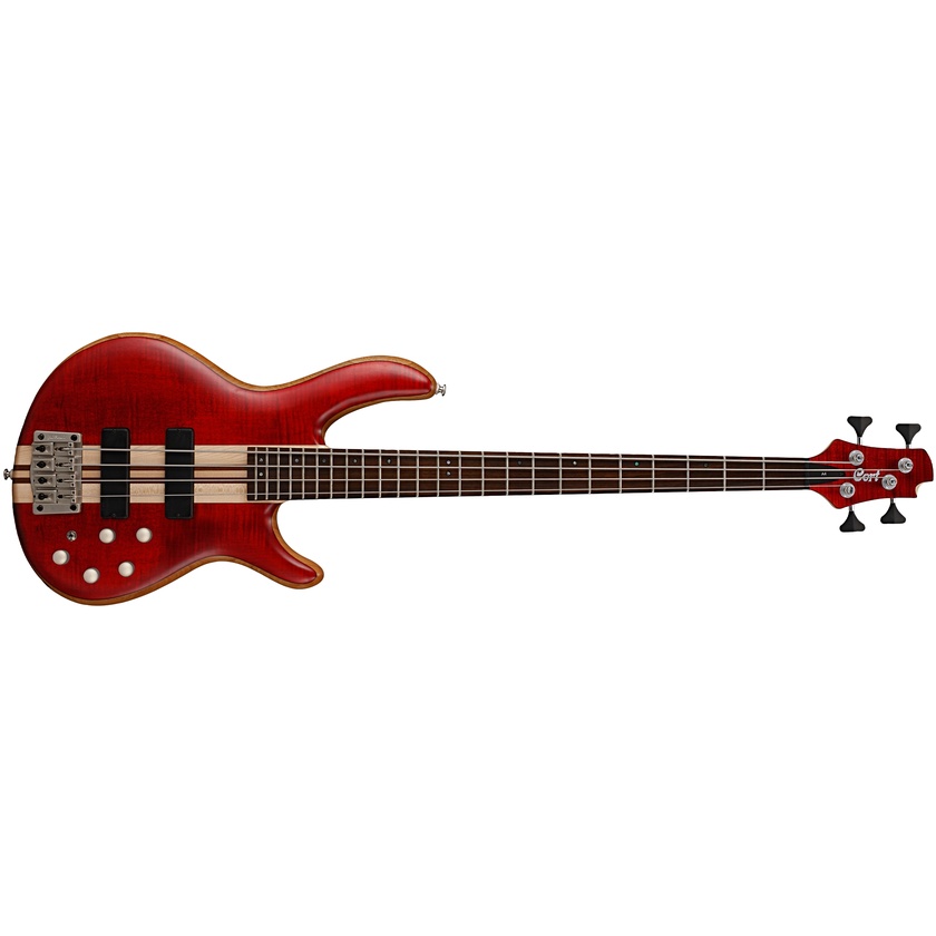 Cort A4 Plus FMMH Bass Guitar with Guitar Bag (Open Pore Black Cherry)