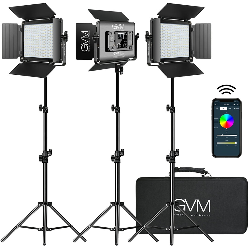 GVM 680RS Bi Colour & RGB Video Light Panel (3-Light Kit)