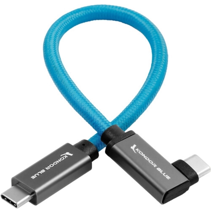 Kondor Blue USB C to USB C High Speed Cable for SSD Recording (Right Angle, 21.5cm)