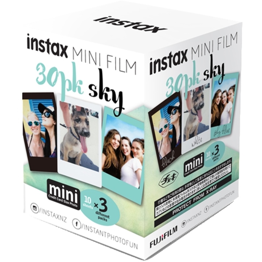 Fujifilm Instax Mini Film 30 Pack -10x of White, Sky & Black