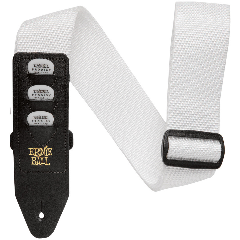 Ernie Ball Pick Holder Guitar Strap - White