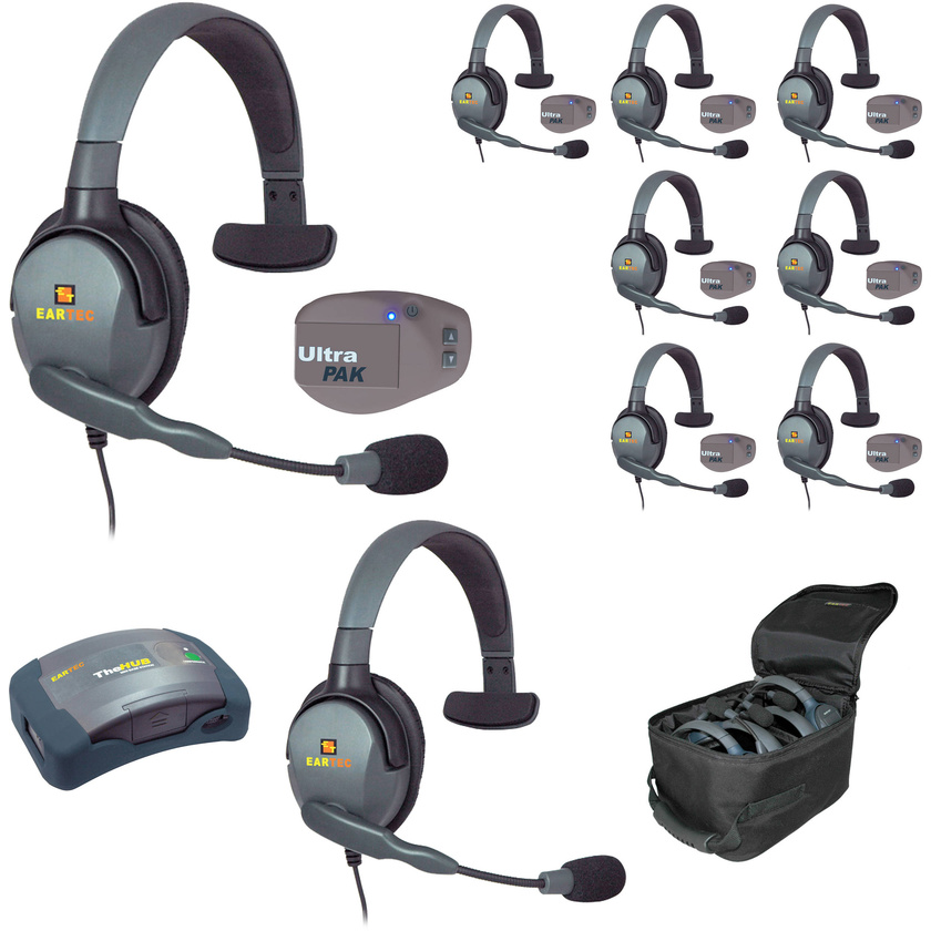 Eartec UPMX4GS9 UltraPAK 9-Person HUB Intercom System with Max4G Single Headset