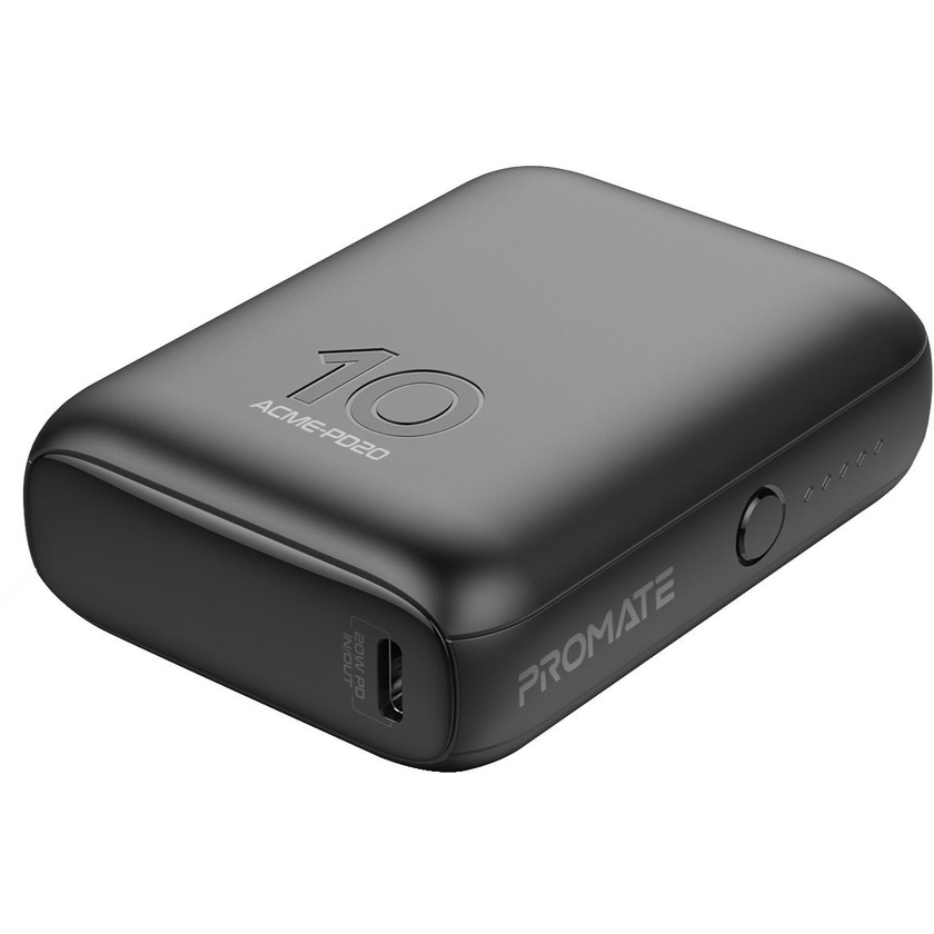 Promate 10000mAh Ultra Mini Power Bank with USB C Input Black