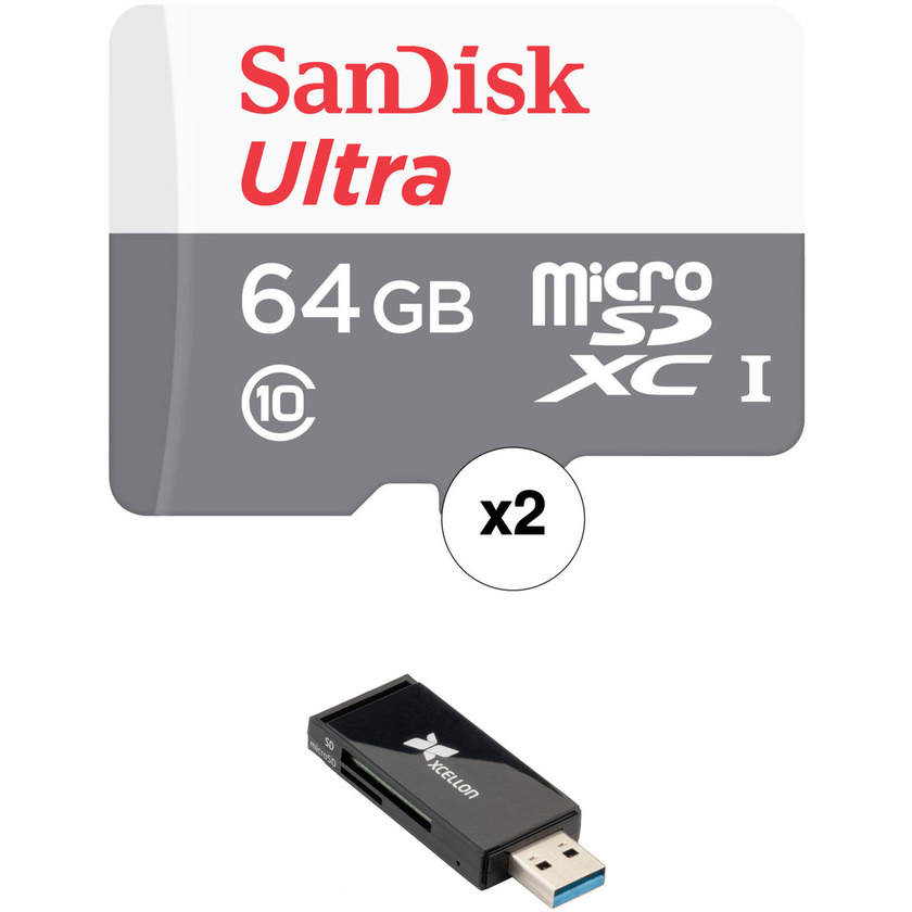 SanDisk 64GB Ultra UHS-I microSDXC Memory Card (2-Pack) with Portable USB 3.0 Card Reader