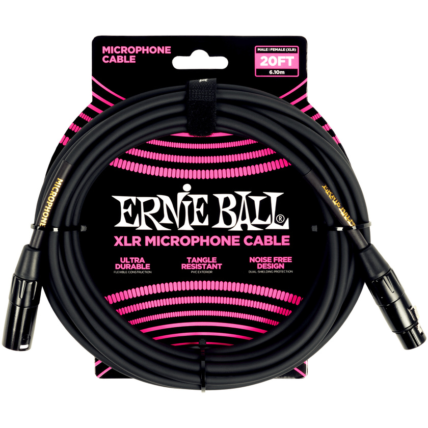 Ernie Ball 6.1m Male Female XLR Microphone Cable (Black)