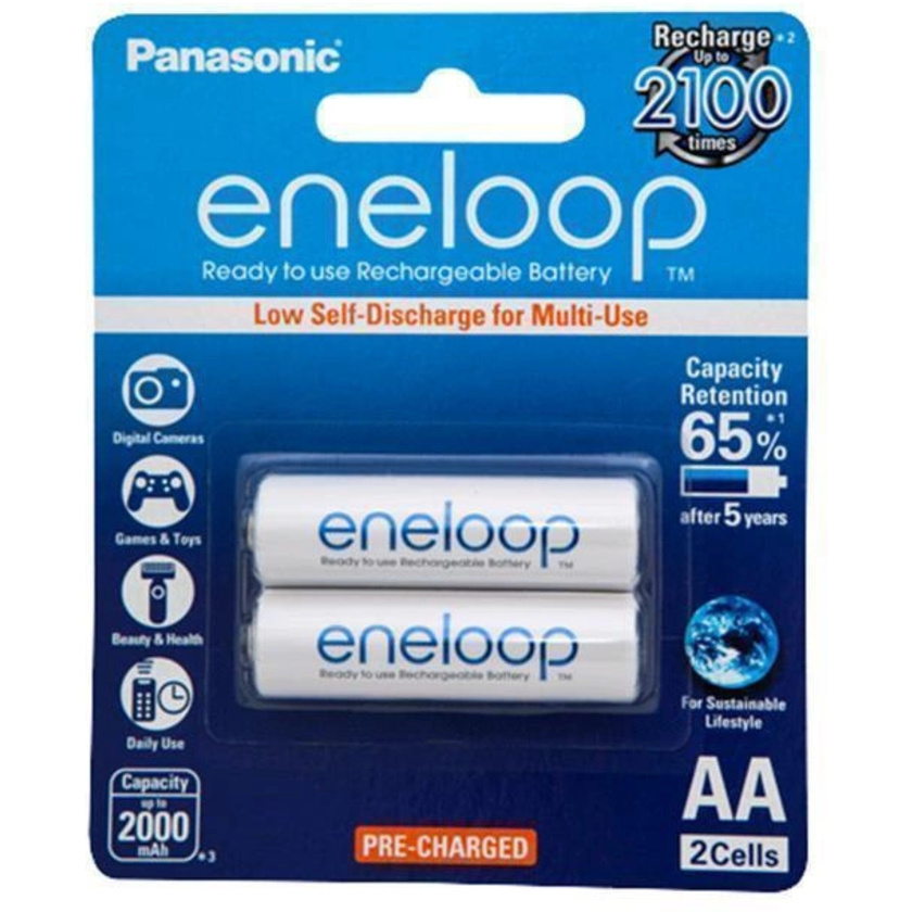 Panasonic Eneloop AA Rechargeable Ni-MH Batteries (2000 mAh, 2 Pack)