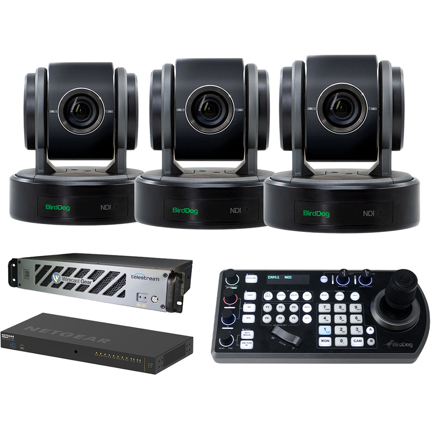 BirdDog Studio Bundle (3x Black PTZ) w/ Telestream Wirecast Gear 420 & BONUS Netgear M4250 Switch