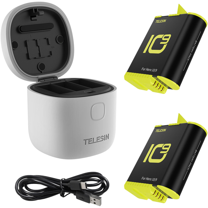 TELESIN Allin Box Battery Charger & Card Reader with 2 Batteries for GoPro HERO 9/10/11/12