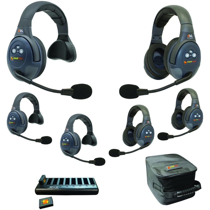 Eartec EVADE EVX633 Full Duplex Wireless Intercom System W/ 3 Single 3 Dual Speaker Headsets