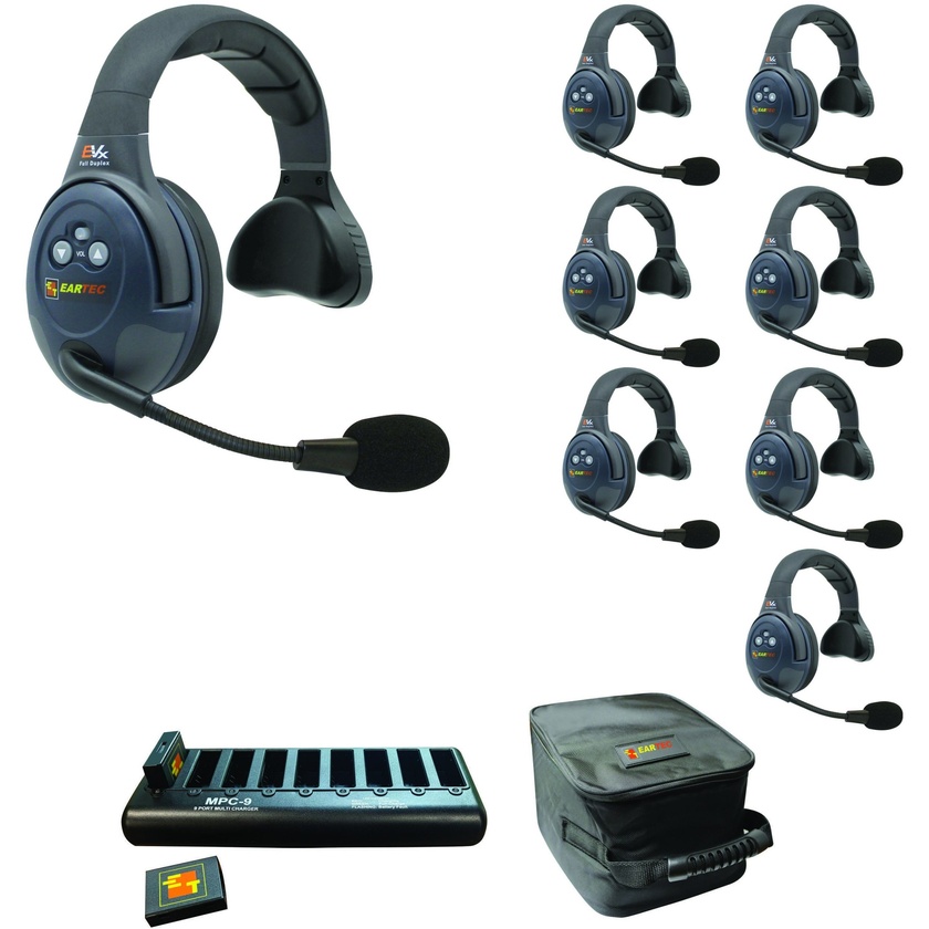 Eartec EVADE EVX8S Full Duplex Wireless Intercom System W/ 8 Single Speaker Headsets