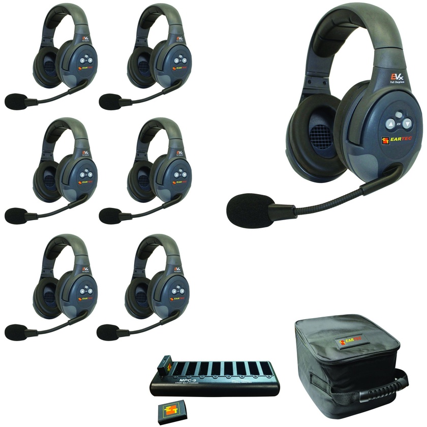 Eartec EVADE EVX7D Full Duplex Wireless Intercom System W/ 7 Dual Speaker Headsets