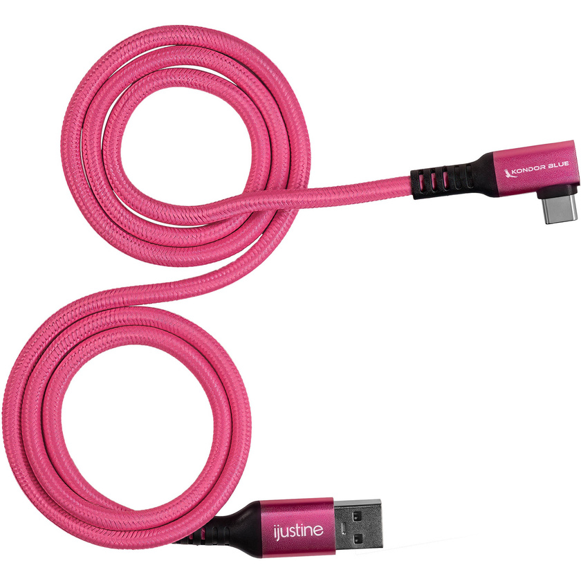 Kondor Blue iJustine USB-A 3.2 Gen 1 Male to USB-C Male Right-Angle Cable (0.9m, Pink)