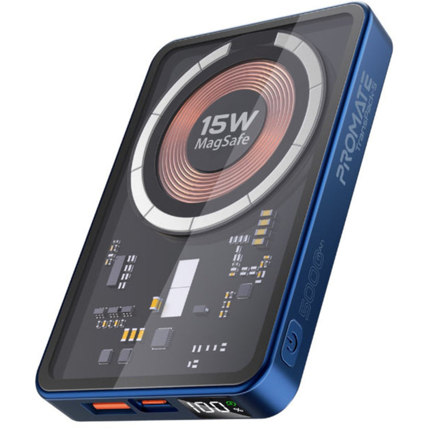 Promate TransPack-5 15W MagSafe Wireless Power Bank (Blue)