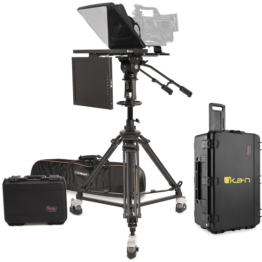 Ikan PT4500 15" Teleprompter, Pedestal & Dolly Turnkey with Talent Monitor & Travel Case