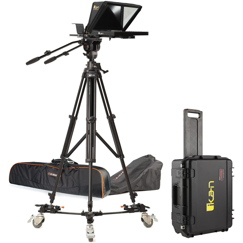 Ikan Professional 12" Portable Teleprompter with Reversing Monitor, Tripod, and Dolly Travel Kit