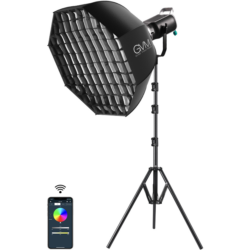 GVM SD200R RGB & Bi-Color LED Studio Video Spotlight Kit with Stand and Softbox