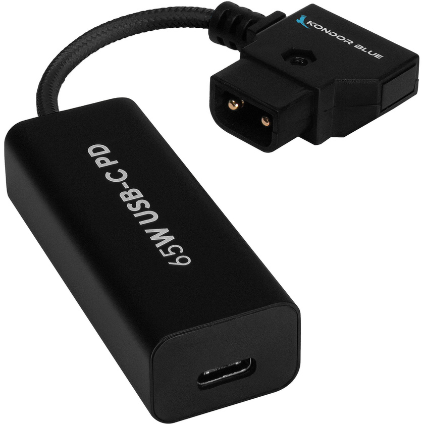 Kondor Blue D-Tap to Female USB-C PD 2-Way Battery Charging Power Cable (Raven Black, 15cm)