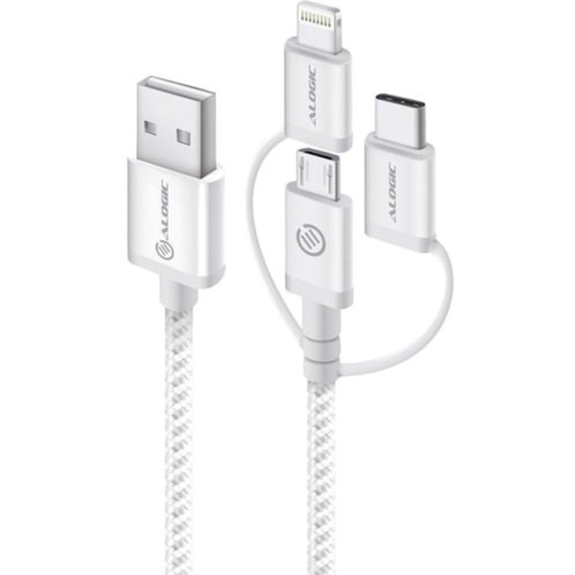 Alogic 3-in-1 USB to Micro USB/Lightning/USB-C Cable (Silver, 30cm)