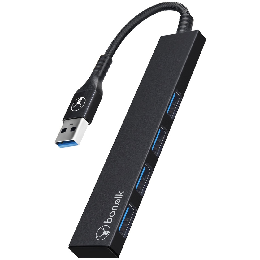 Bonelk Long-Life USB-A to 4 Port USB 3.0 Slim Hub (Black)