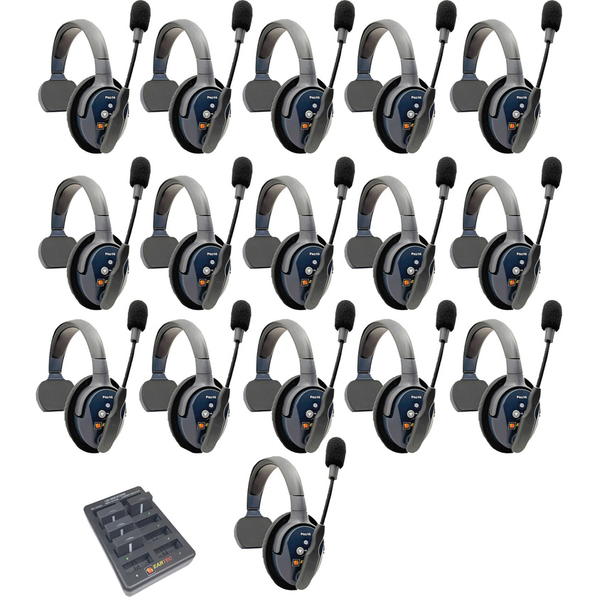 Eartec UltraLITE Pro16 Full-Duplex Wireless Intercom System with 16 Single-Ear Headsets (2.4 GHz)
