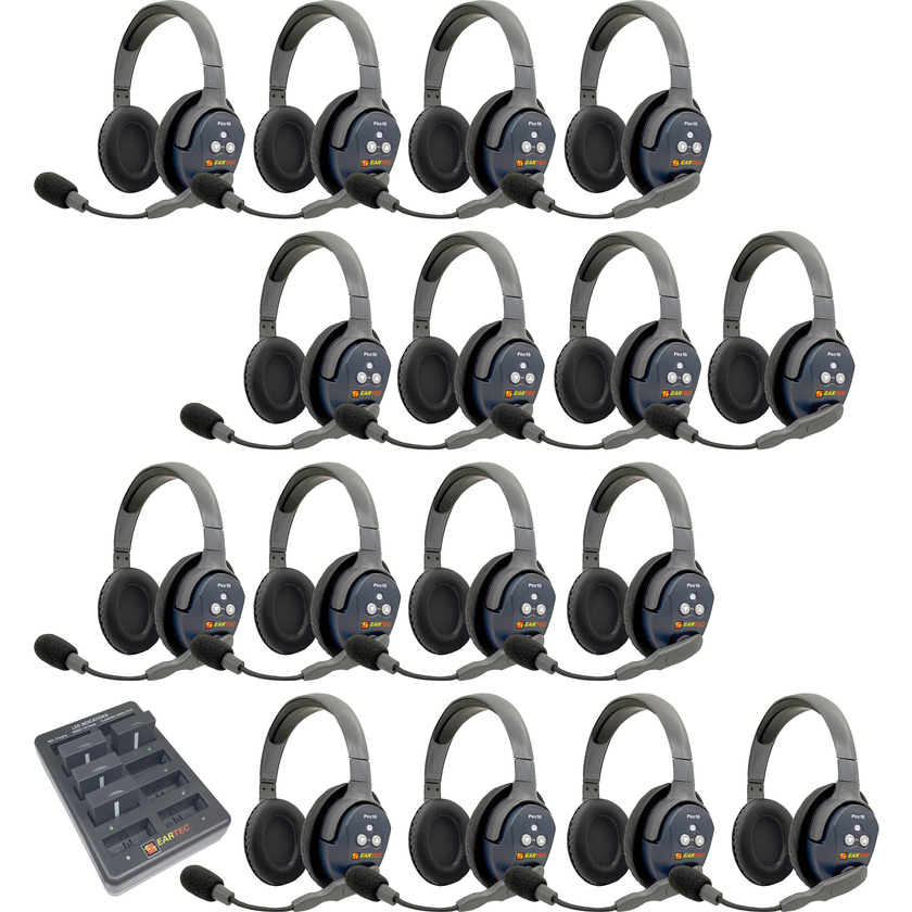 Eartec UltraLITE Pro16 Full-Duplex Wireless Intercom System with 16 Dual-Ear Headsets (2.4 GHz)