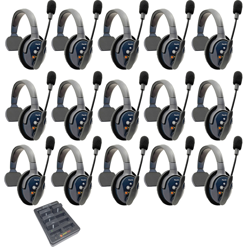 Eartec UltraLITE Pro16 Full-Duplex Wireless Intercom System with 15 Single-Ear Headsets (2.4 GHz)