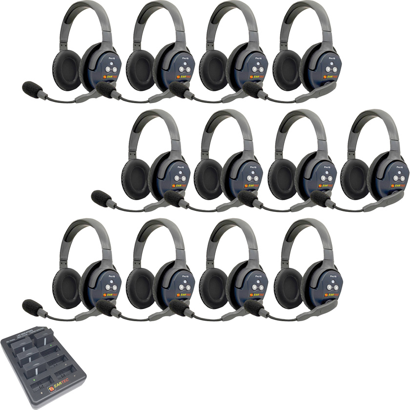 Eartec UltraLITE Pro16 Full-Duplex Wireless Intercom System with 12 Dual-Ear Headsets (2.4 GHz)