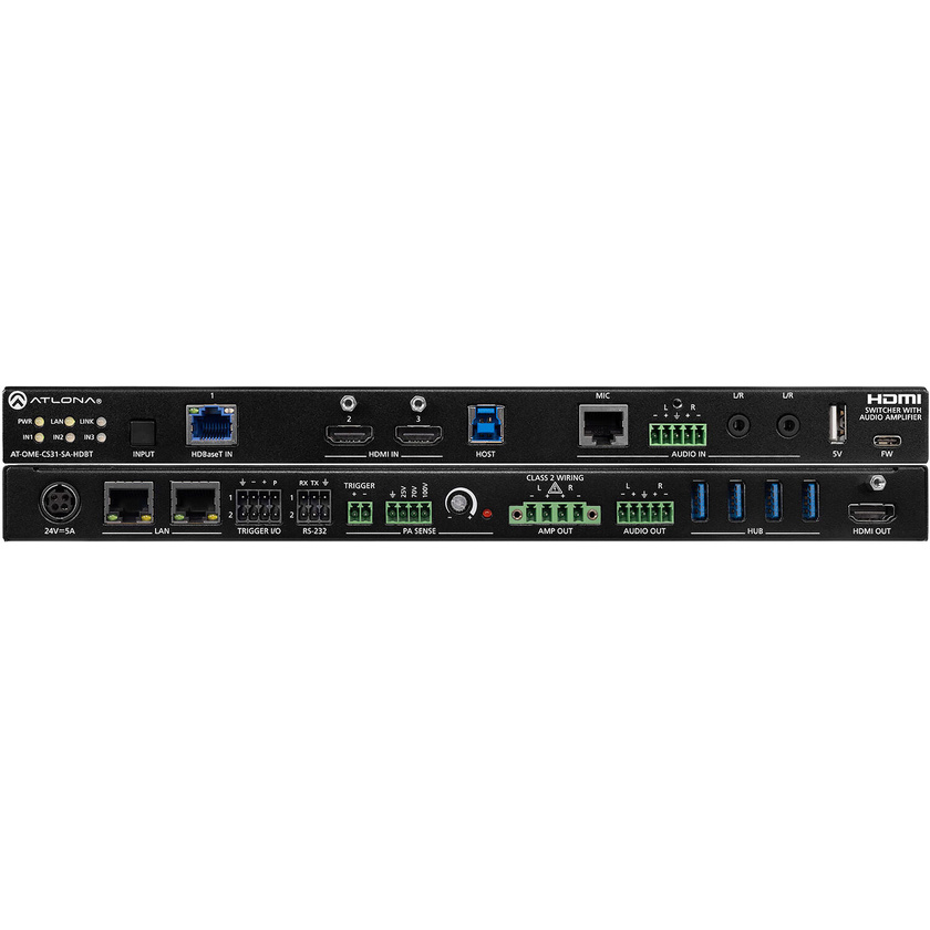 Atlona 3x1 HDMI/HDBaseT Switcher with Audio Mixer Amplifier & USB Hub