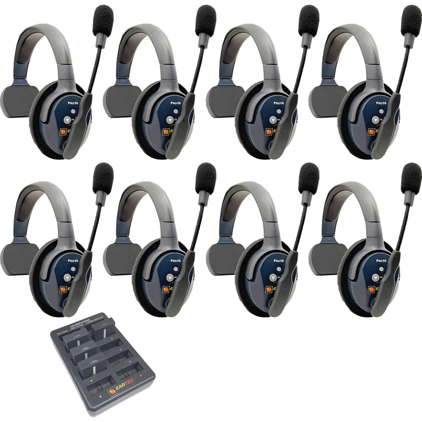 Eartec UltraLITE Pro16 Full-Duplex Wireless Intercom System with 8 Single-Ear Headsets (2.4 GHz)