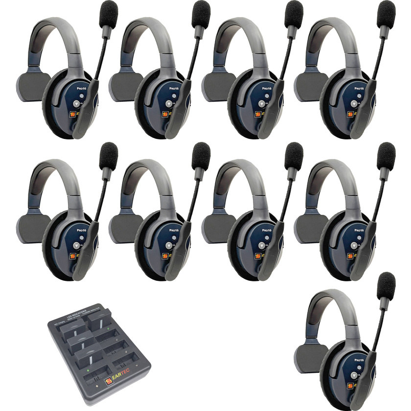 Eartec UltraLITE Pro16 Full-Duplex Wireless Intercom System with 9 Single-Ear Headsets (2.4 GHz)