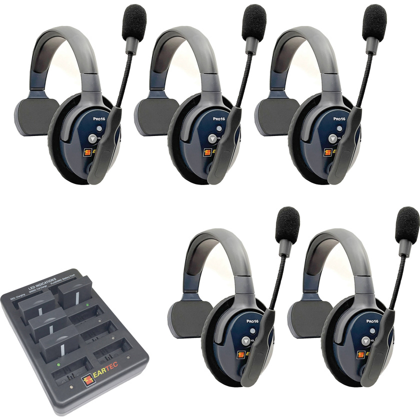 Eartec UltraLITE Pro16 Full-Duplex Wireless Intercom System with 5 Single-Ear Headsets (2.4 GHz)