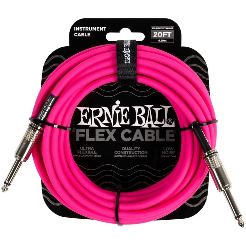 Ernie Ball Flex Straight Instrument Cable (6m, Pink)
