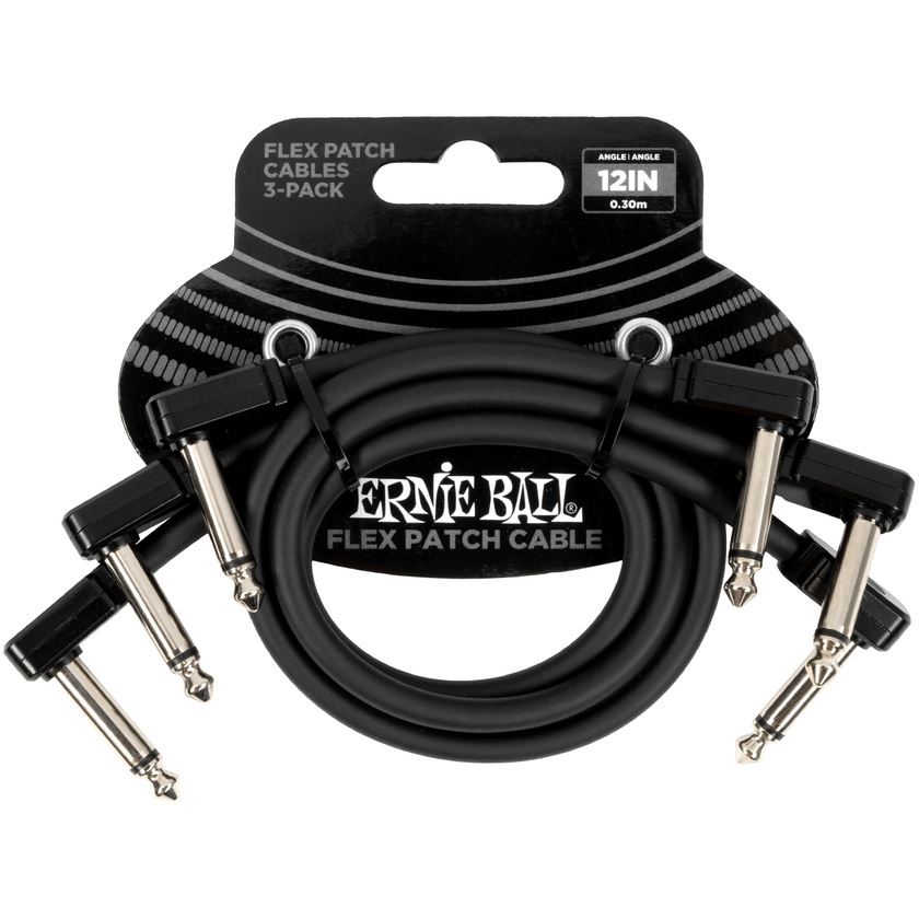 Ernie Ball Flex Patch Cable (12", Black, 3-Pack)