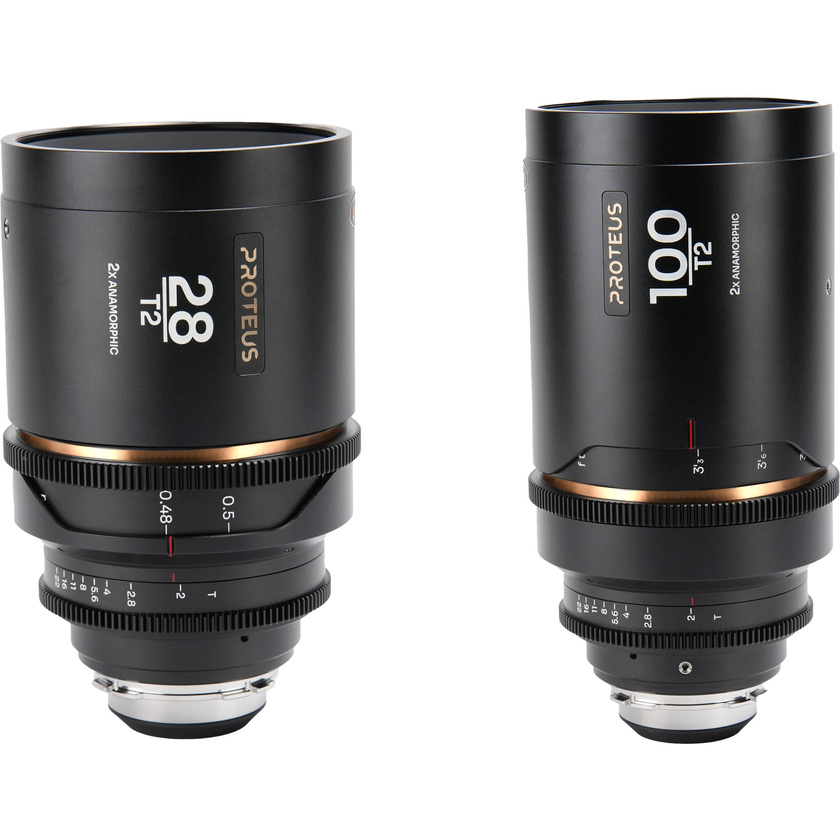 Laowa Proteus 2x Anamorphic 28 & 100mm T2 Lens Bundle (PL/EF, Feet, Amber Flare)