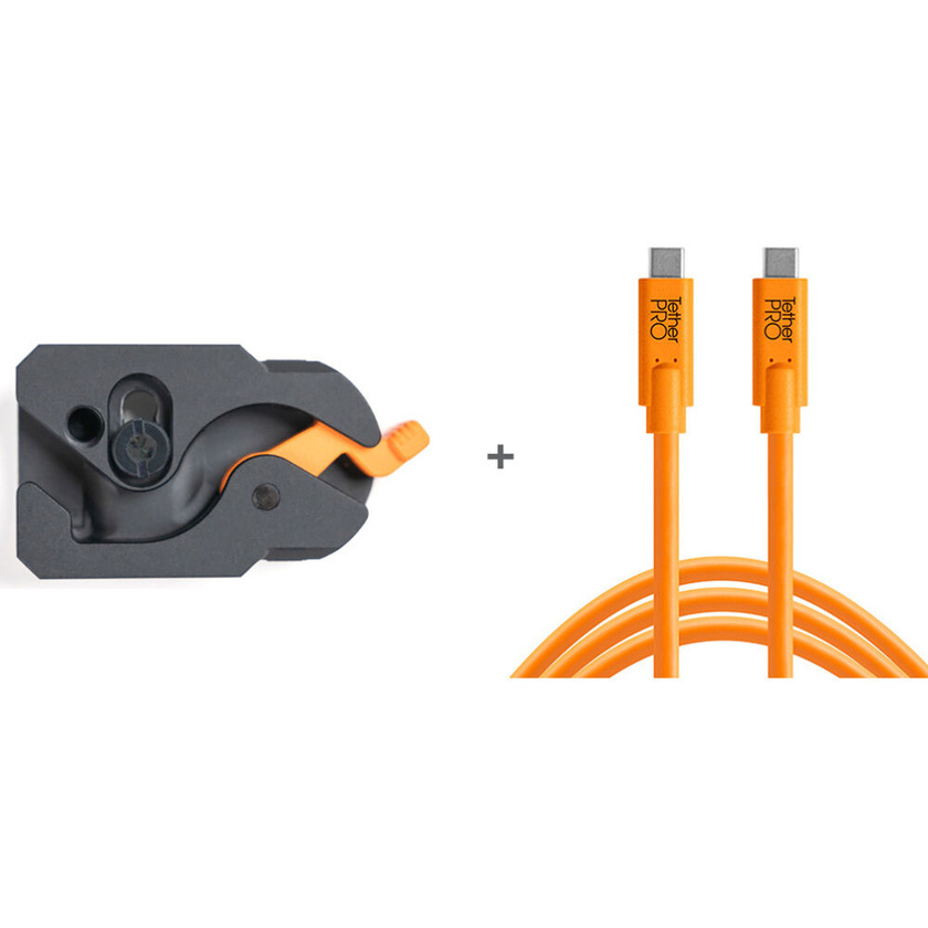 Tether Tools TetherGuard LeverLock Plate & TetherPro USB-C Cable Kit (4.5m, High-Visibility Orange)