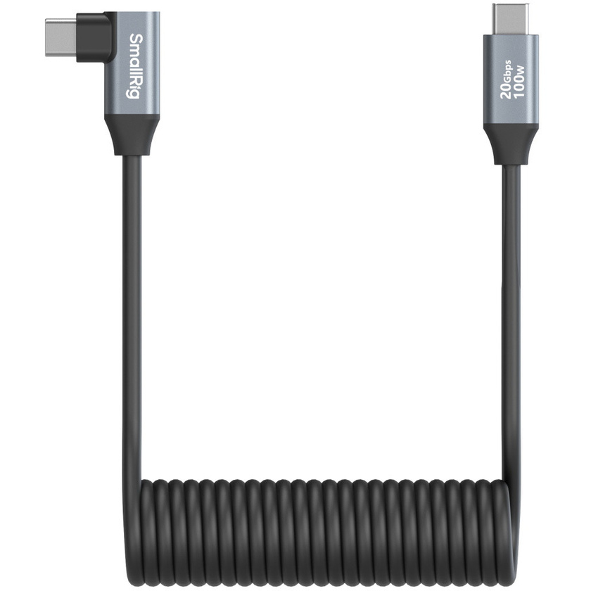 SmallRig 4792 Straight USB-C to Angled USB-C Coiled Data Cable (35cm)