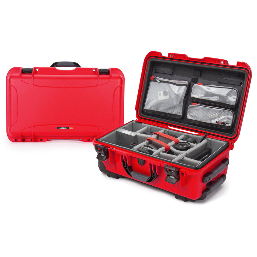 Nanuk 935 Wheeled Waterproof Case Pro Photo/Video Kit with  Dividers & Lid Organizer (Red, 28.5L)