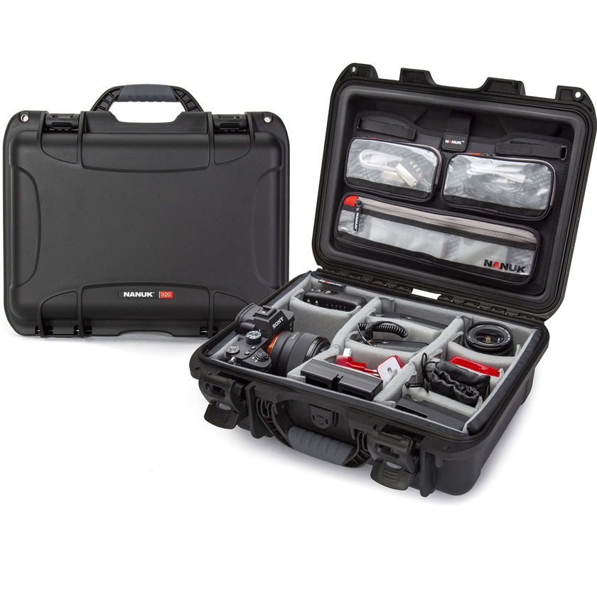 Nanuk 920 Medium Hard Case (Black, Padded Dividers & Lid Organiser)