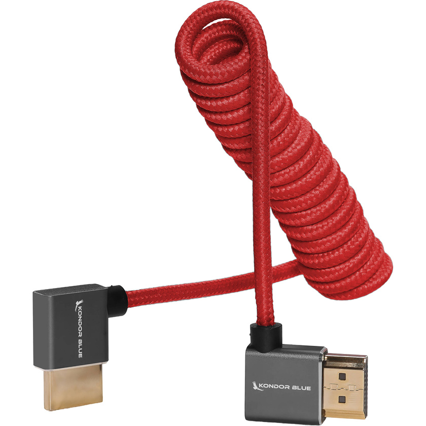 Kondor Blue Coiled Right-Angle High-Speed HDMI Cable (Cardinal Red, 30 to 60cm)