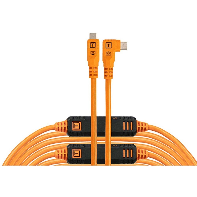 Tether Tools TetherPro Optima 10G USB-C Straight to Right Angle Cable (9.4m, Hi-Visibility Orange)