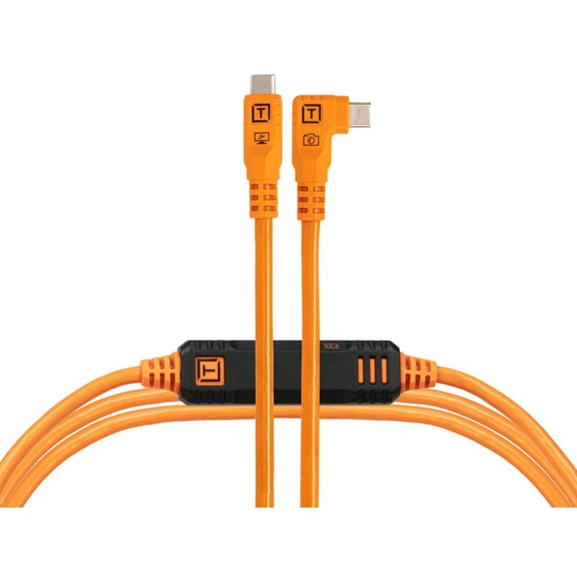 Tether Tools TetherPro Optima 10G USB-C Straight to Right Angle Cable (4.6m, Hi-Visibility Orange)